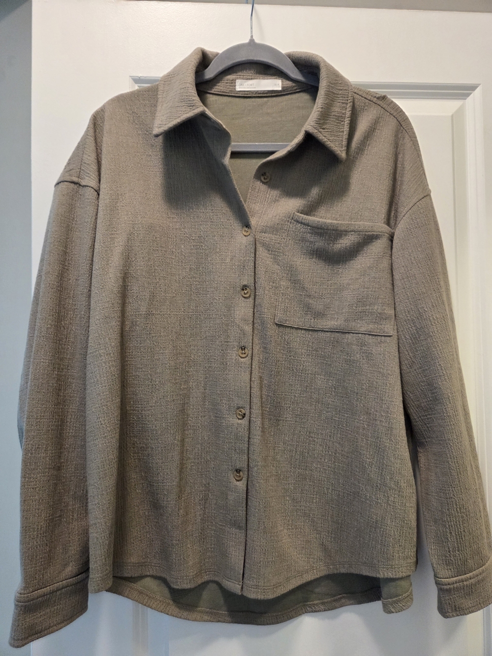 Oak + Fort Khaki Green Brown Textured Shacket – Small